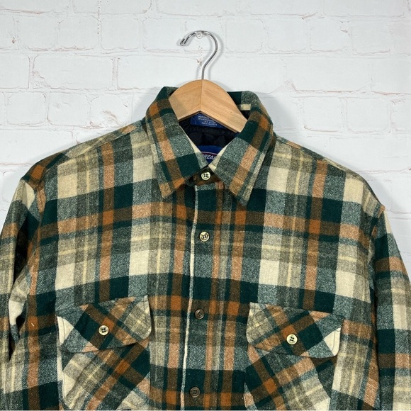 Vintage Windbreaker Wool Plaid Flannel Shirt Mens Size Large Double Pockets 80’s - Picture 2 of 14